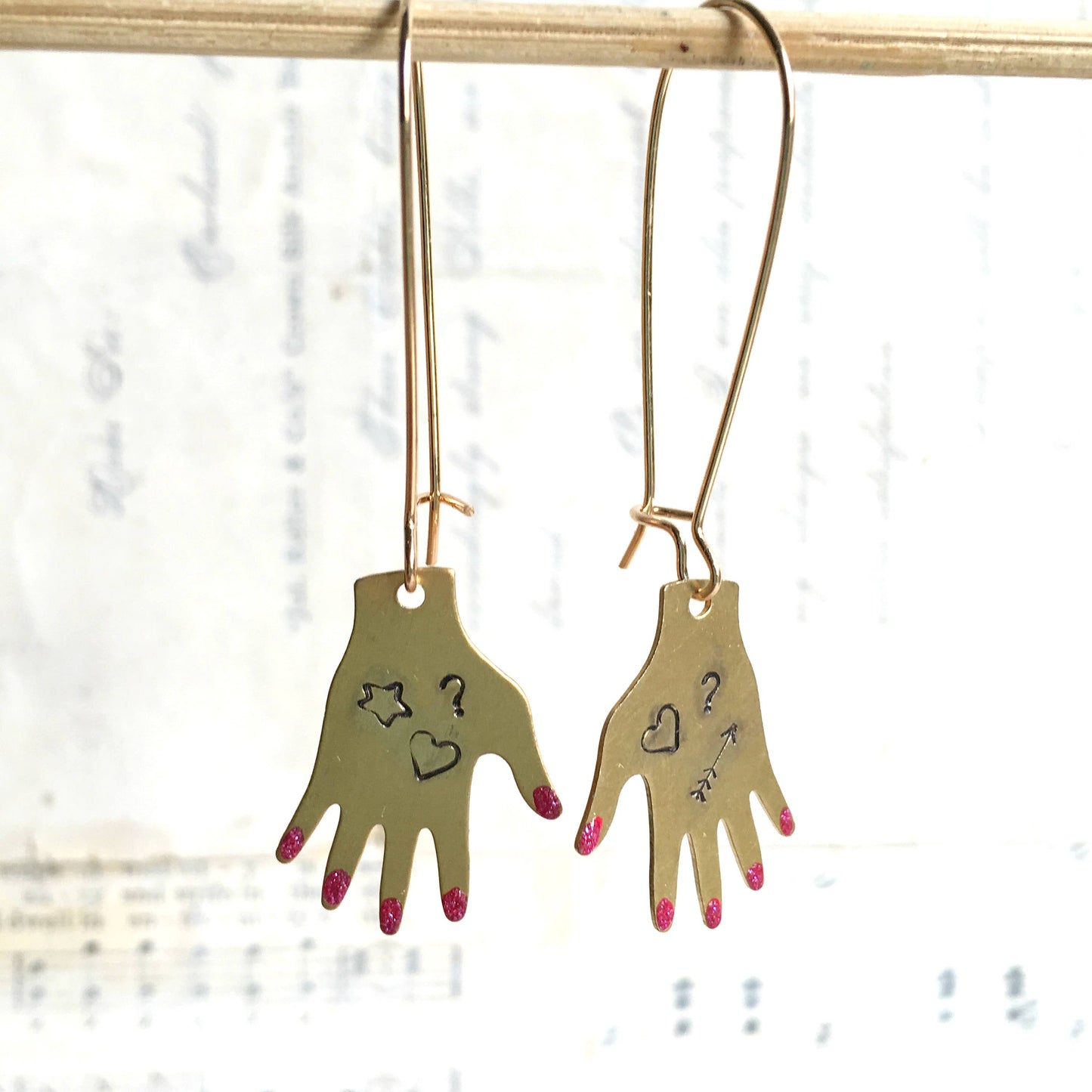 Tattoo Hand Charm Earrings Manicured Hand Whimsical Earrings