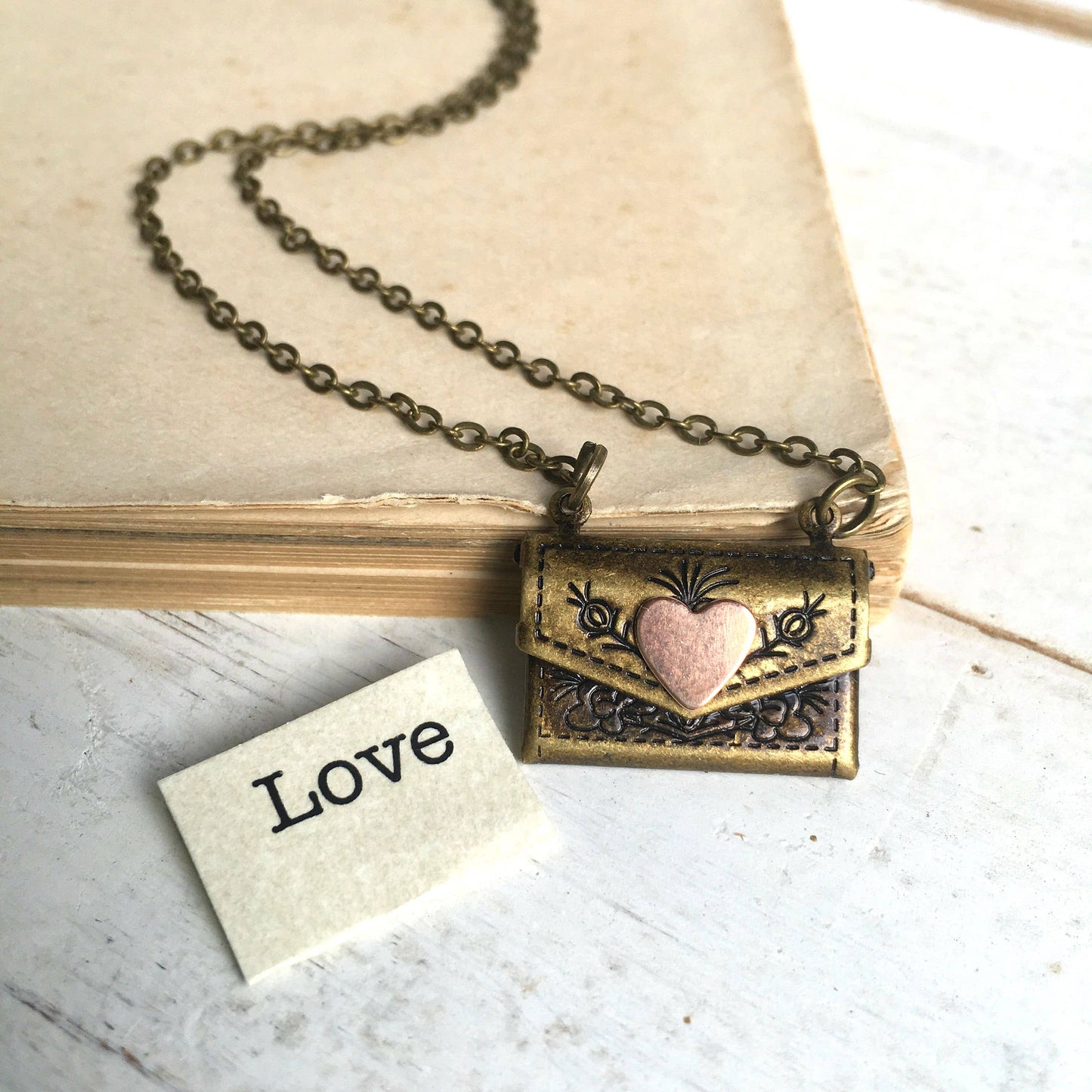 Envelope Locket Necklace LOVE Letter Secret Message 17"