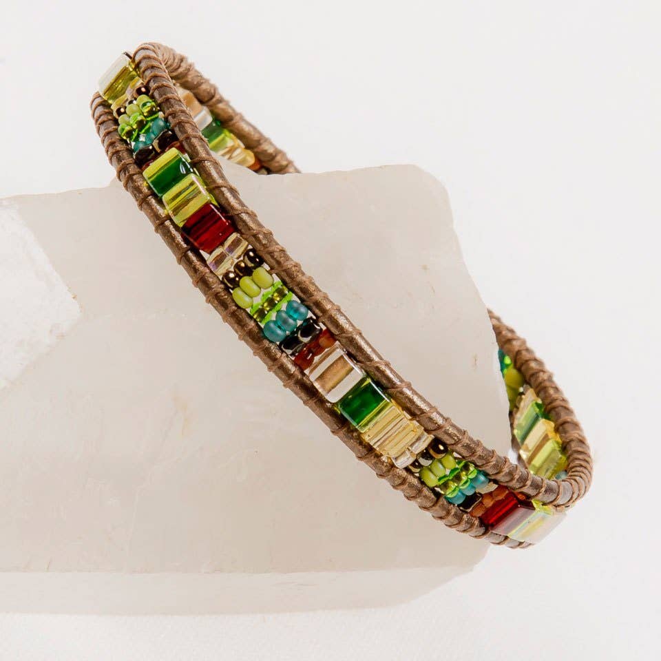 Handmade Bracelet Miyuke Bead and Leather