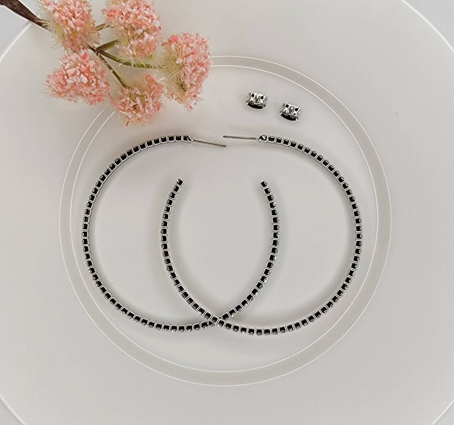 2 1/4" Diameter Large Size Rhinestone Hoop Earring