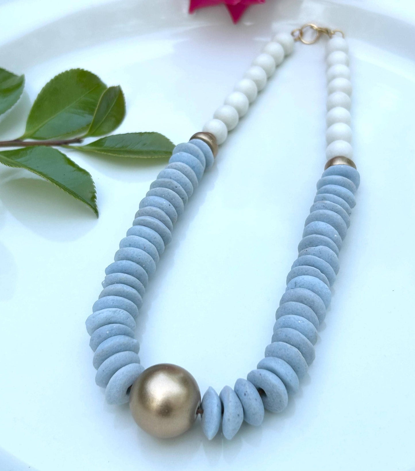 Baby blue and white beaded statement necklace UNC game day