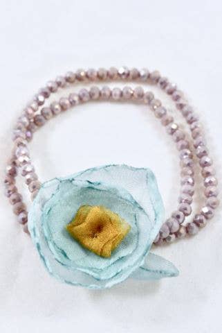 Off White Double Crystal Flower Bracelet -The Classics Collection-  B1-1026