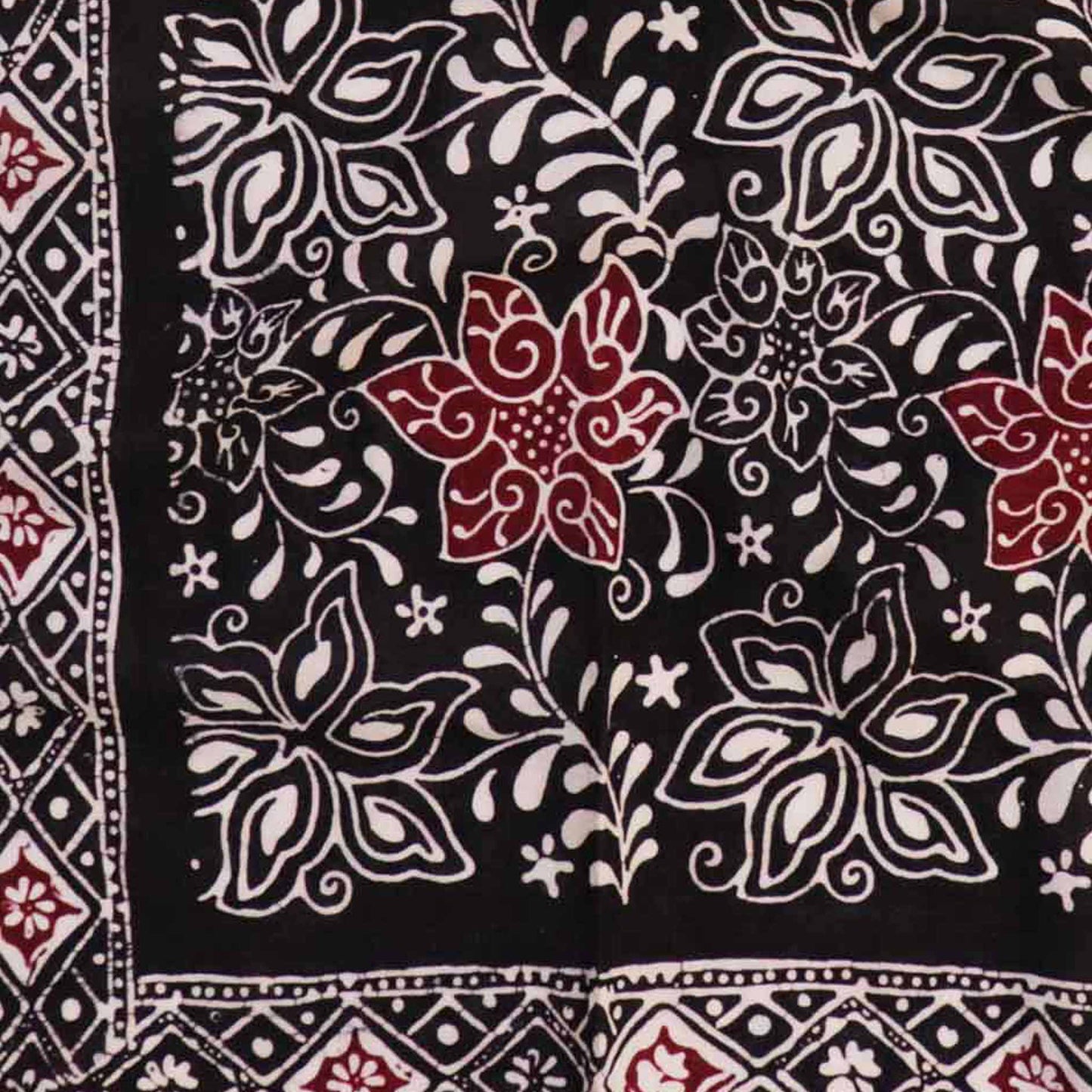 Hand Dyed Batik Bandana Black Red 100% Cotton Stamped Soft