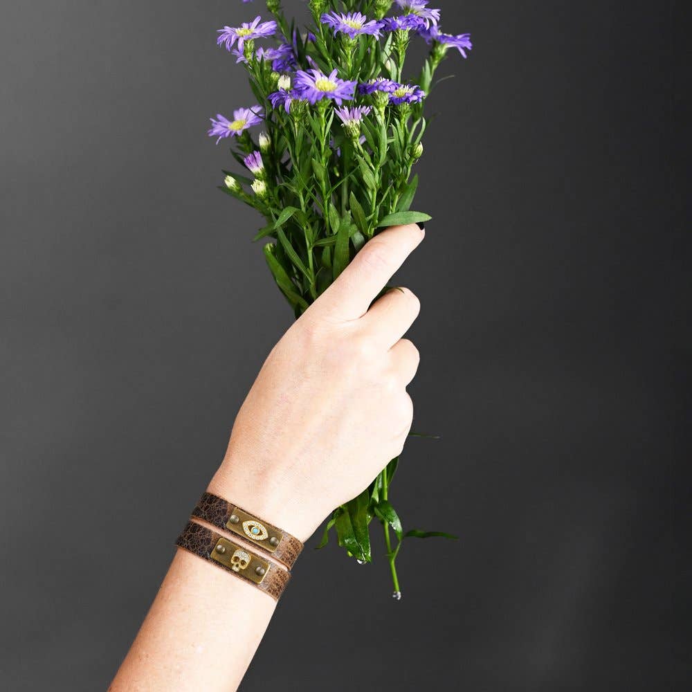 Vintage Stone Stacker Cuff (Weathered Black Leather)