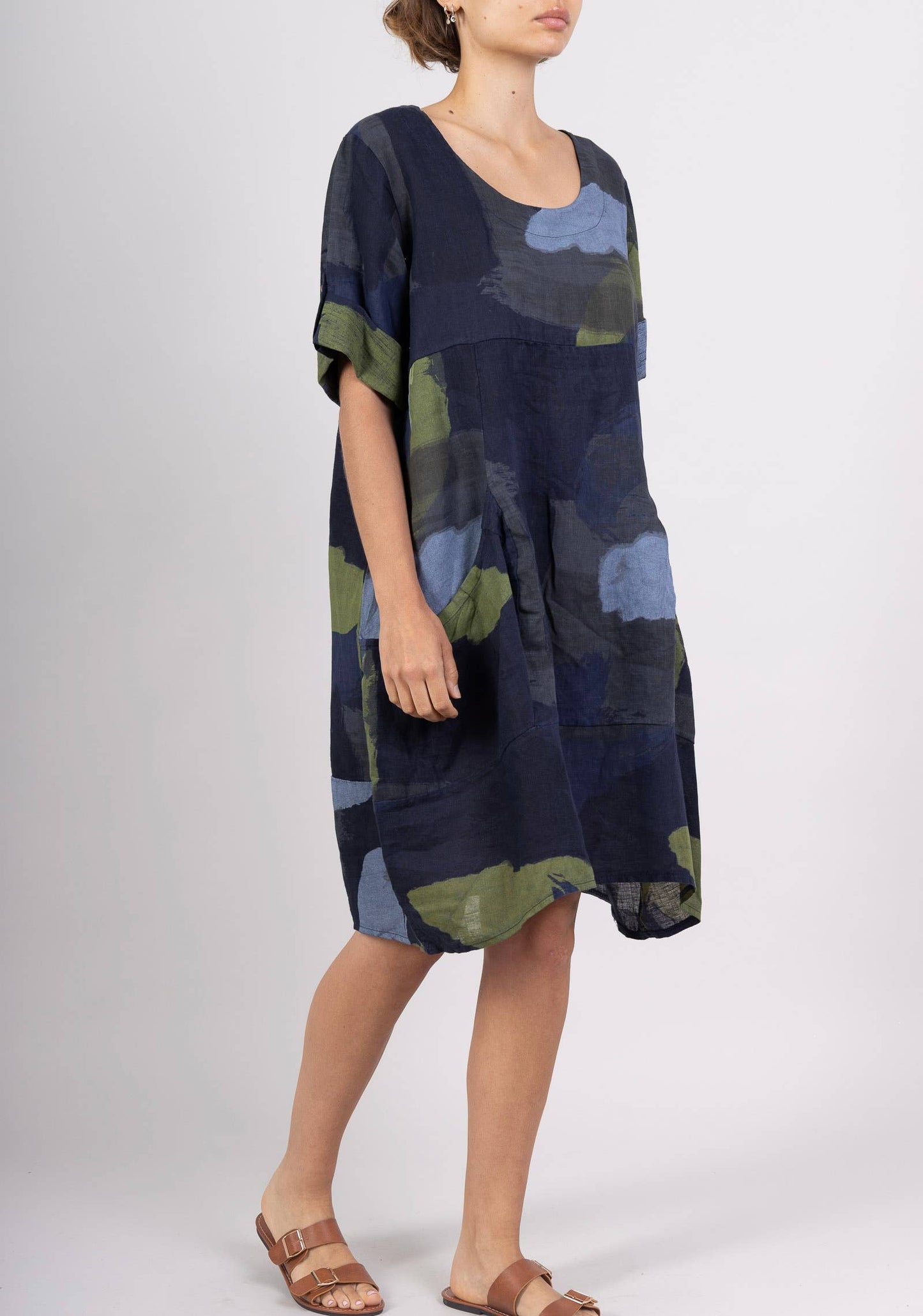 LINEN DRESS 0423 SPRING SUMMER CLOTHING ABSTRACT PATTERN