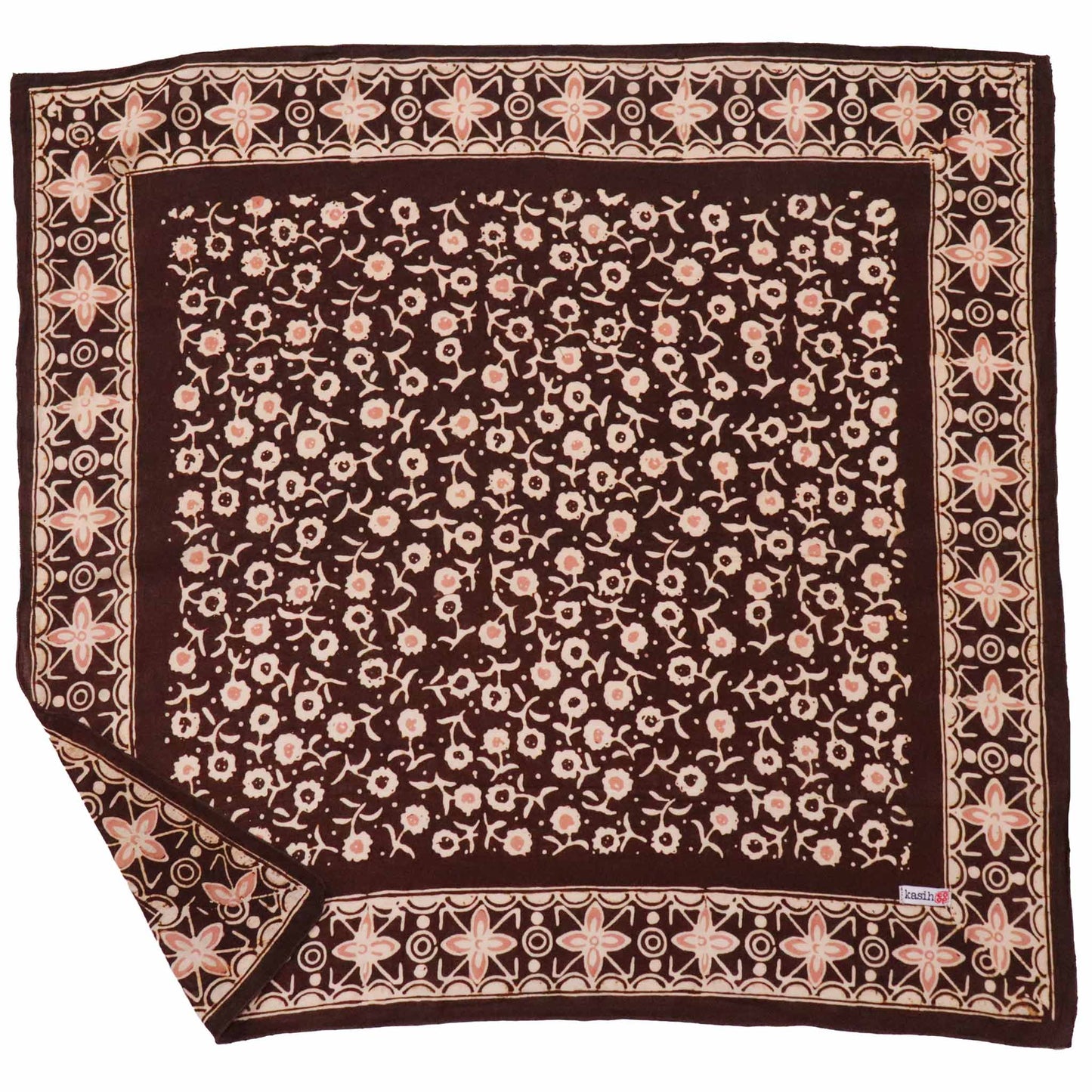 Hand Dyed Batik Bandana, 100% Soft Cotton, Java Petals, Brown, Mocha