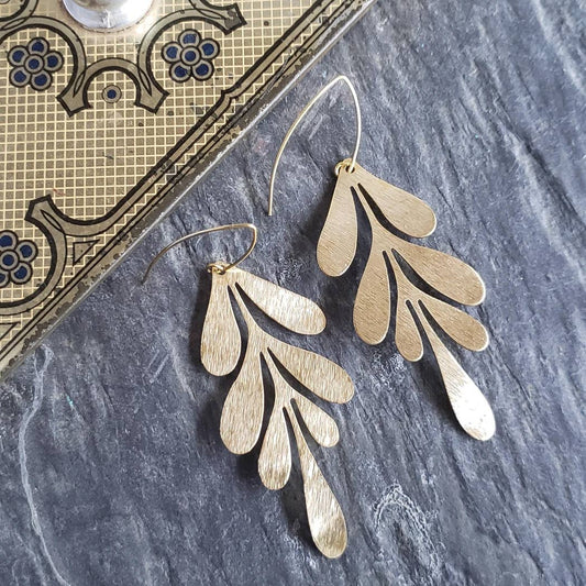 Gold Brass Willow Leaf Earrings