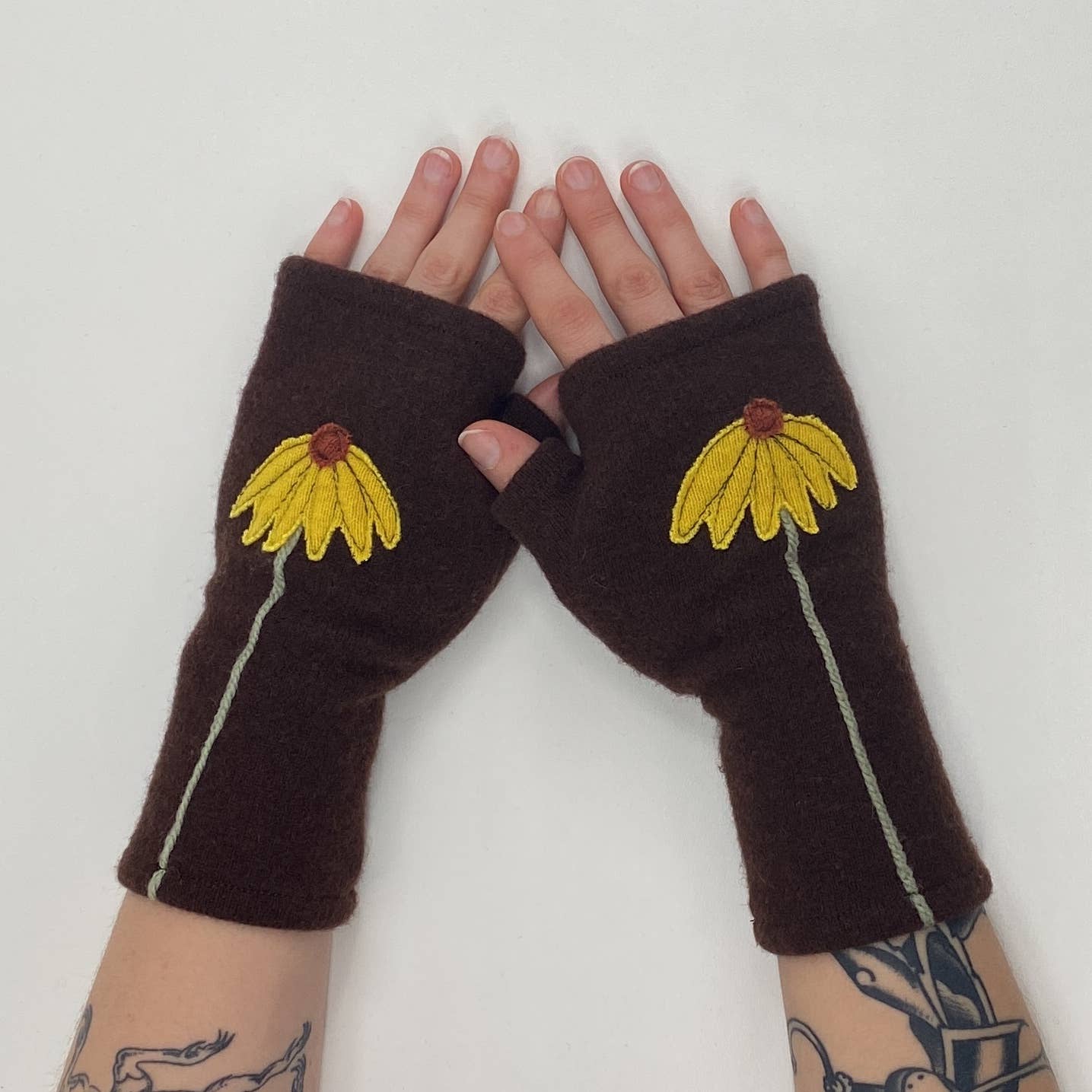 Fingerless Cashmere Gloves-Coneflower