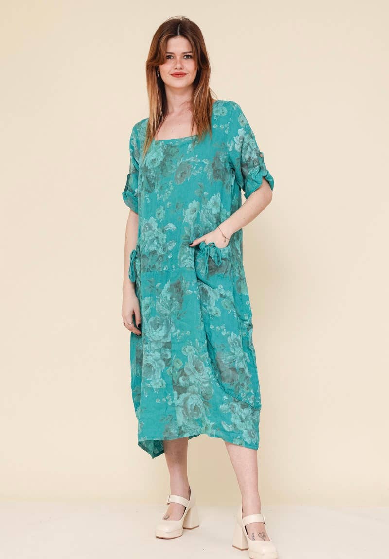 7697 LINEN DRESS, FLORAL SPRING SUMMER CLOTHING