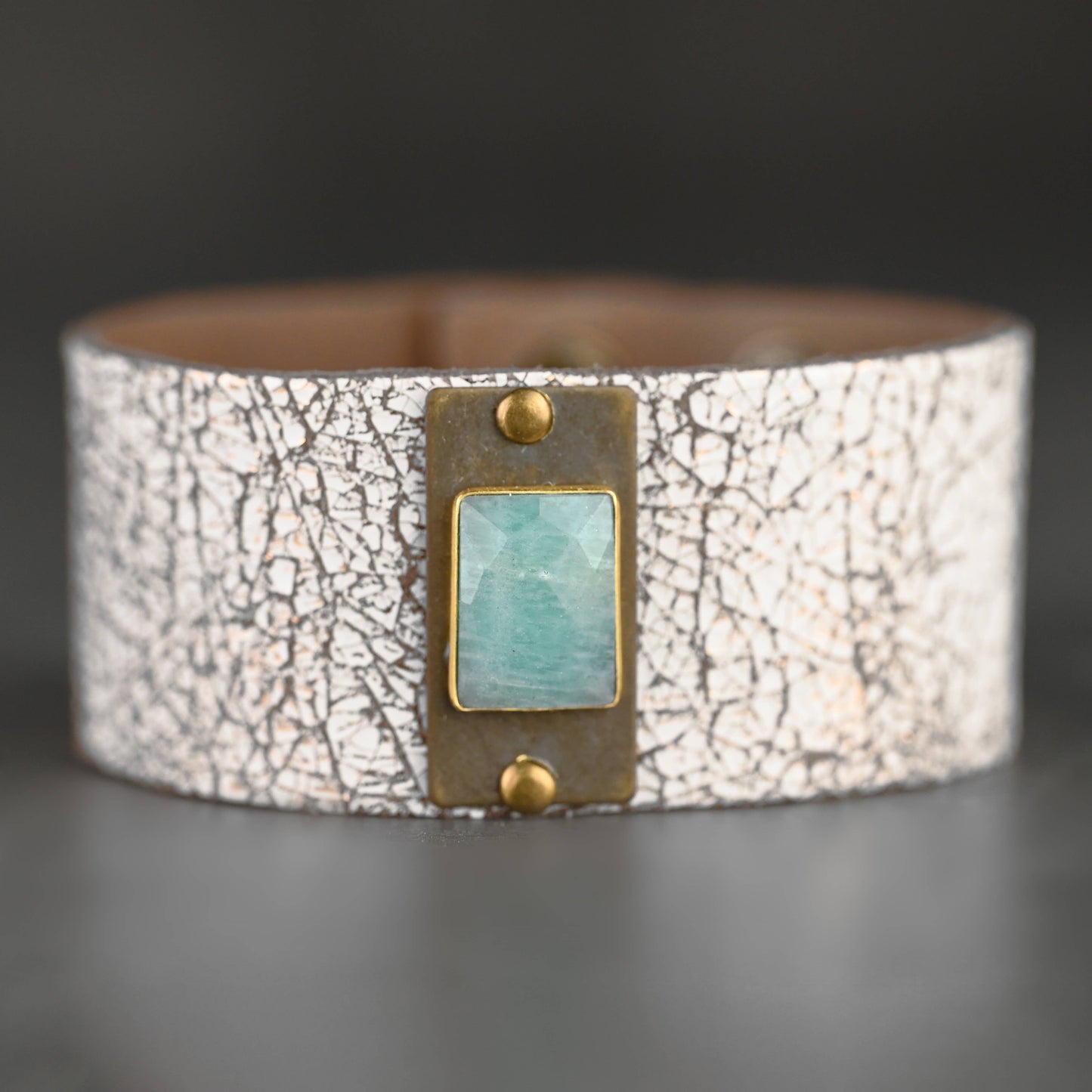 Midsize Cuff with Semi Precious Gemstone (Rose Gold Leather)