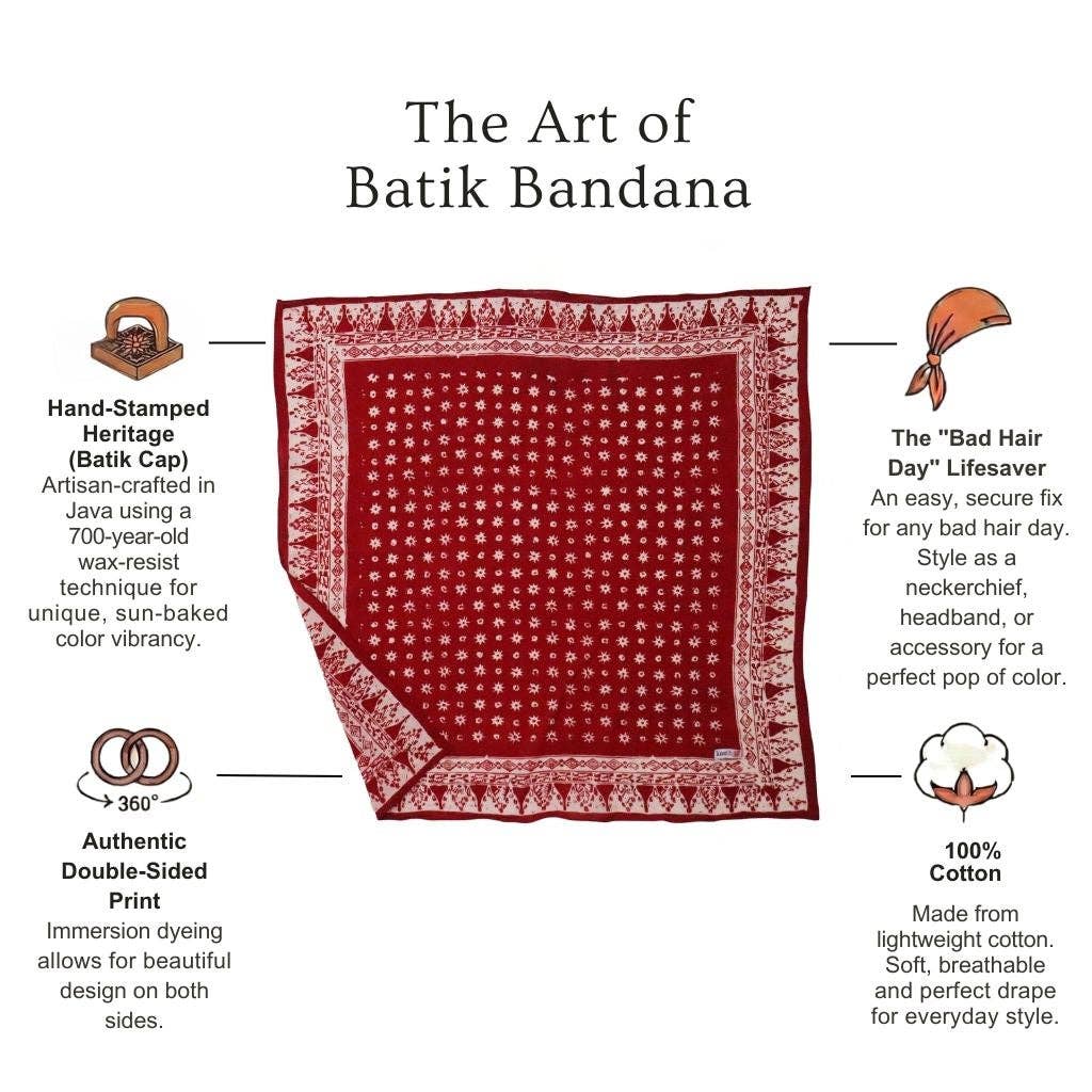 Hand Dyed Batik Bandana, 100% Soft Cotton, Celebrations, Red