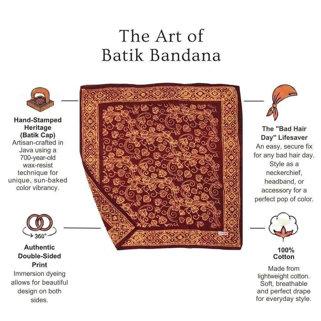 Hand Dyed Batik Bandana, 100% Soft Cotton, Charmed Canopy, Red