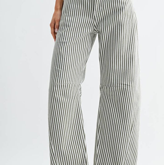 Olive Stripe Barrel Jean