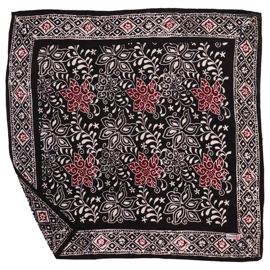 Hand Dyed Batik Bandana Black Red 100% Cotton Stamped Soft