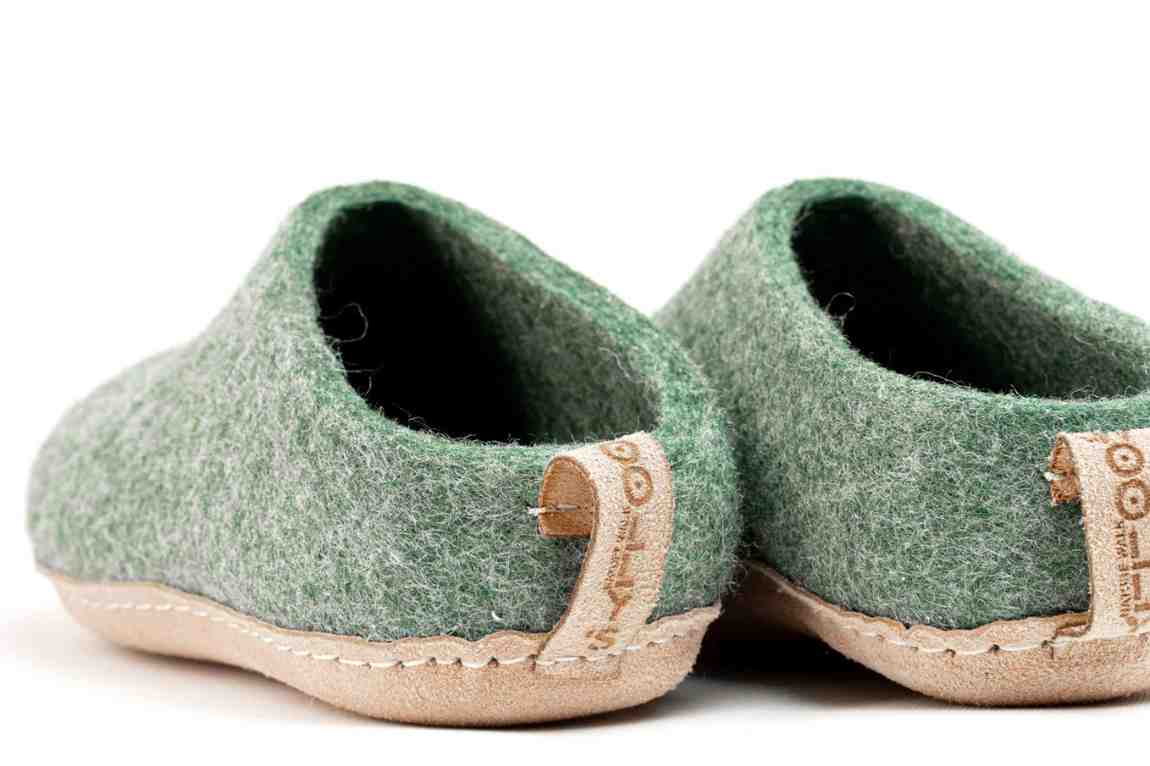 Indoor Open Heel Slippers With Leather Sole -Jungle Green