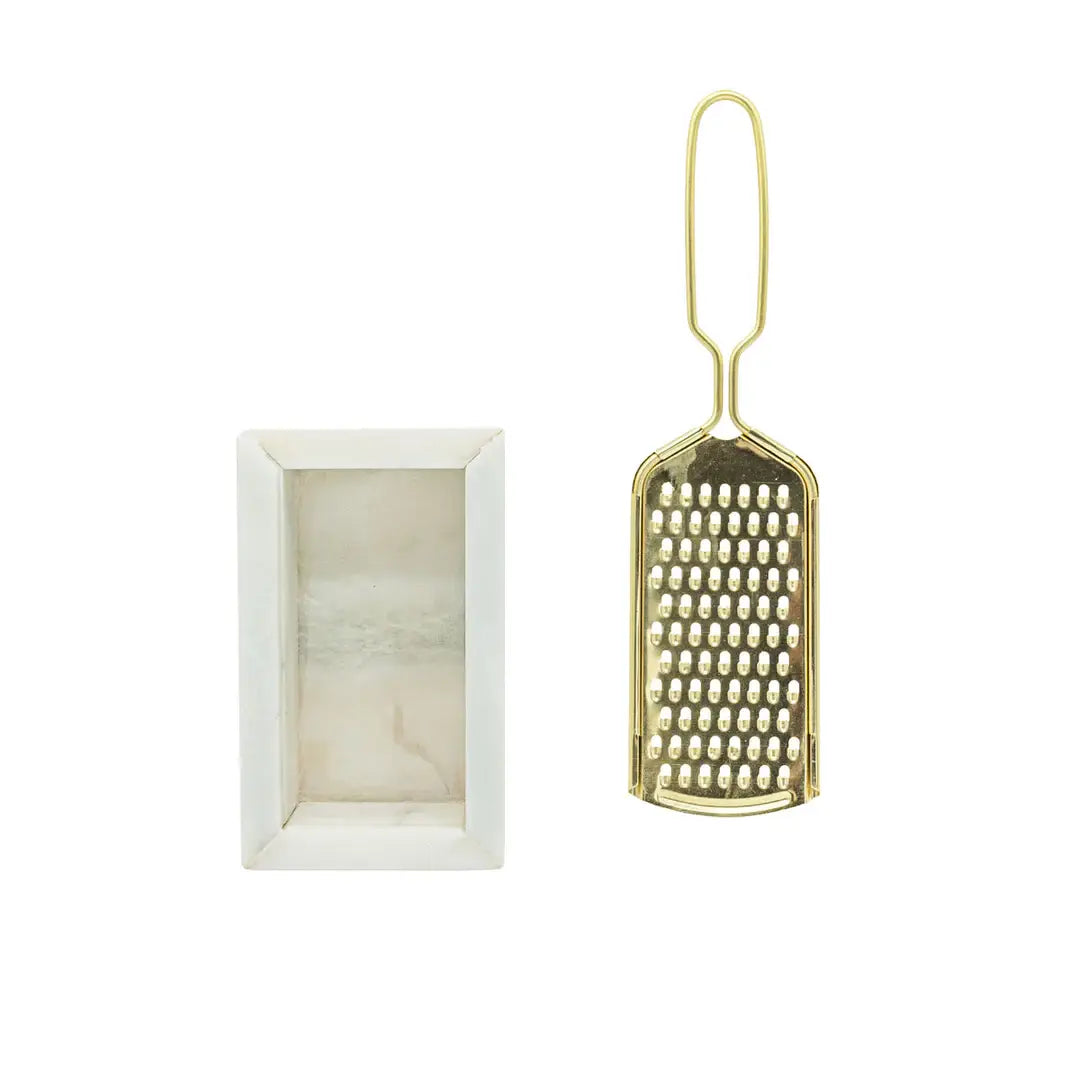 Elise Light Green Onyx Marble And Brass Cheese Grater