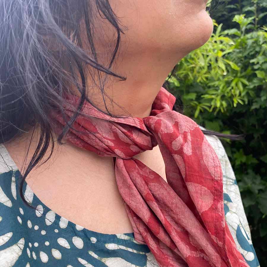 Red Block Print Bandana, Valentine Head Scarf Radha
