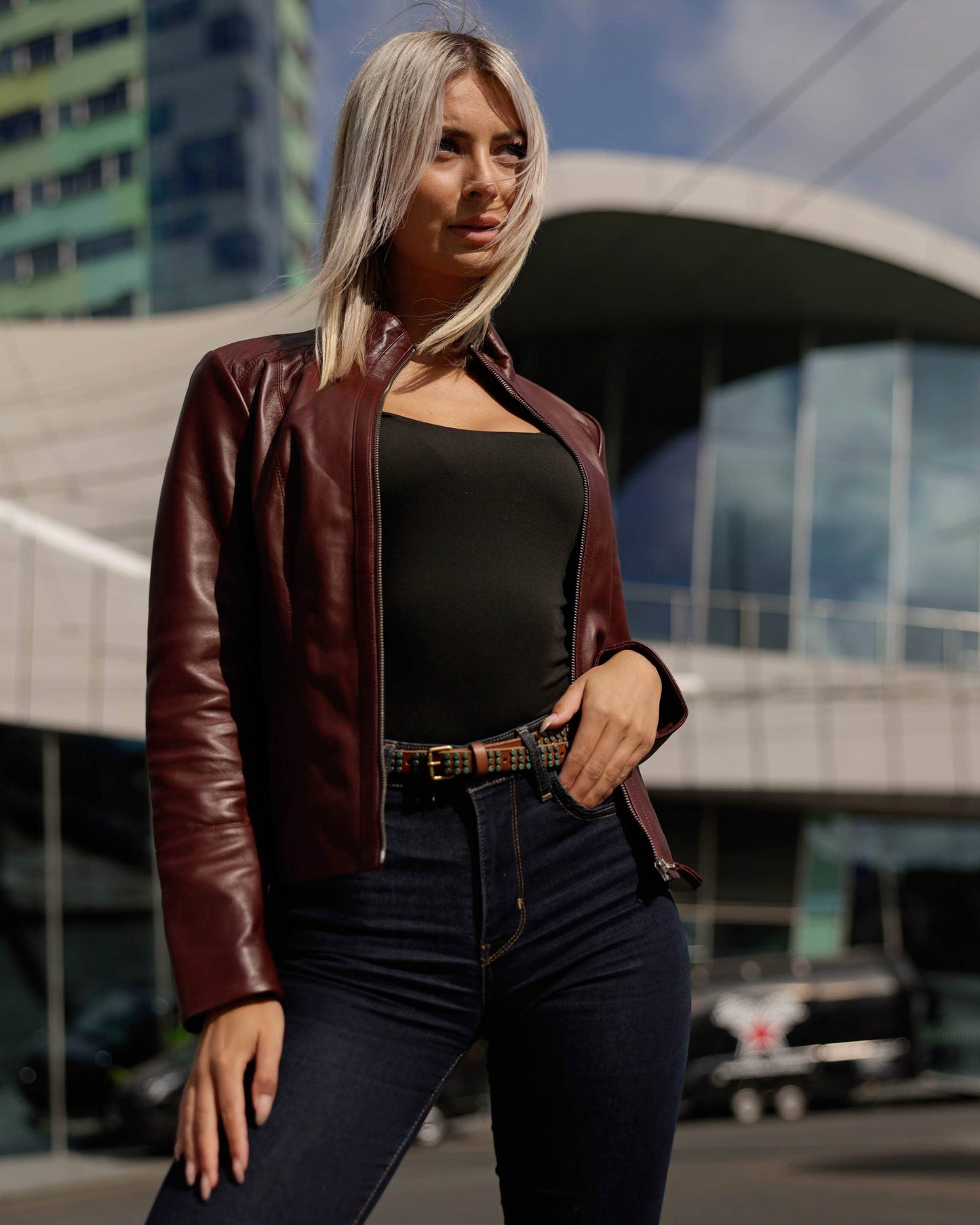 Azra | Leather Belt with Turquoise Patina Studs