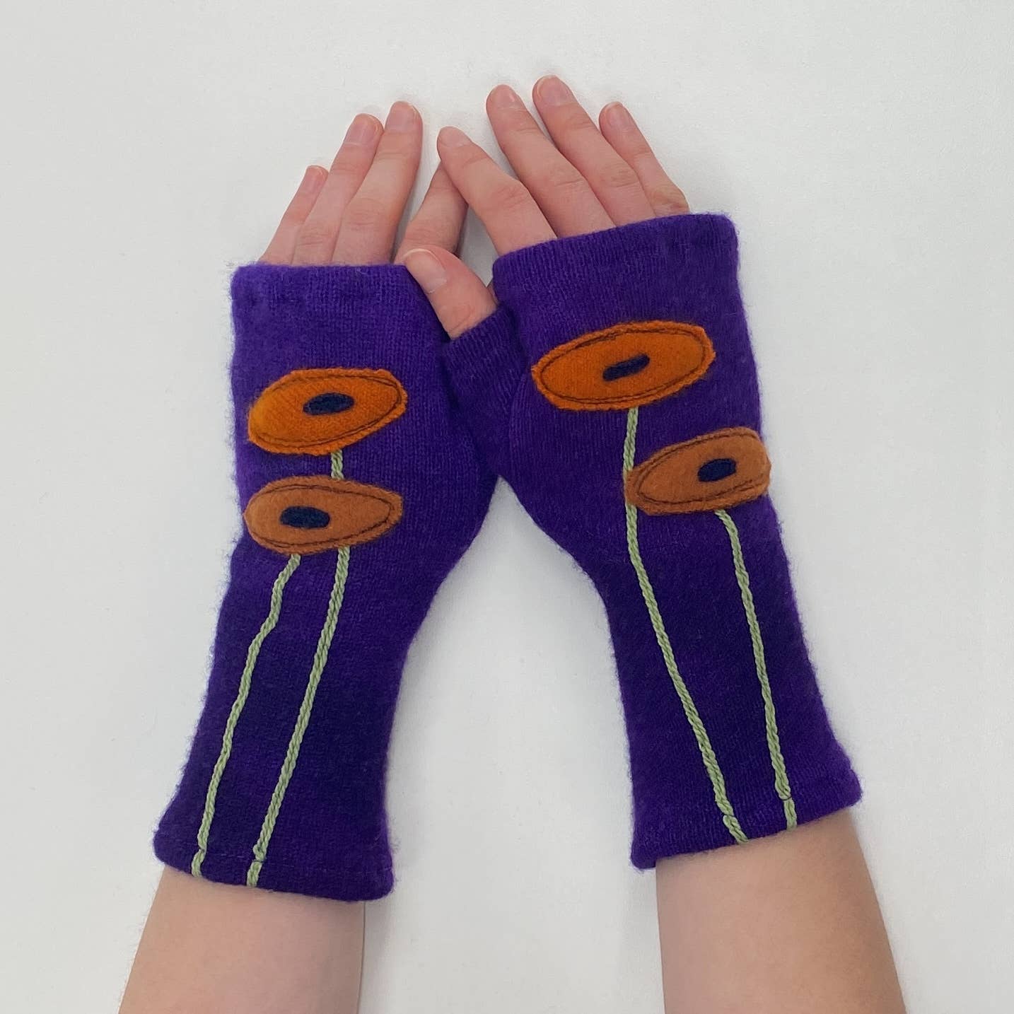 Fingerless Cashmere Gloves-Oval Poppy