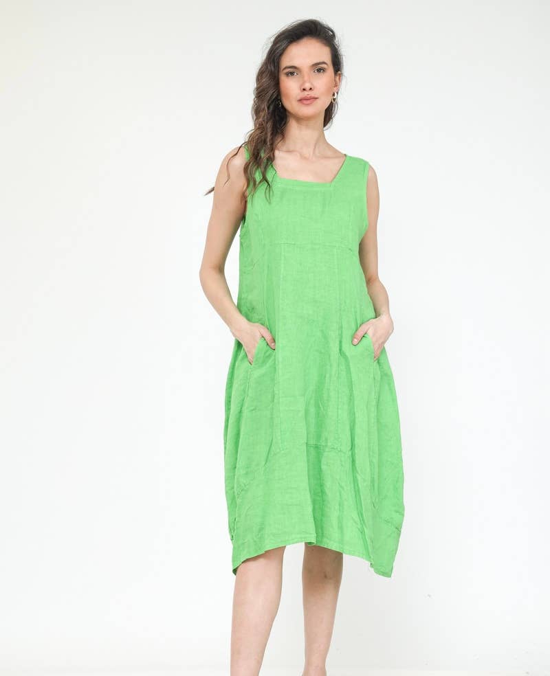 322 Solid women's linen dress with pocket