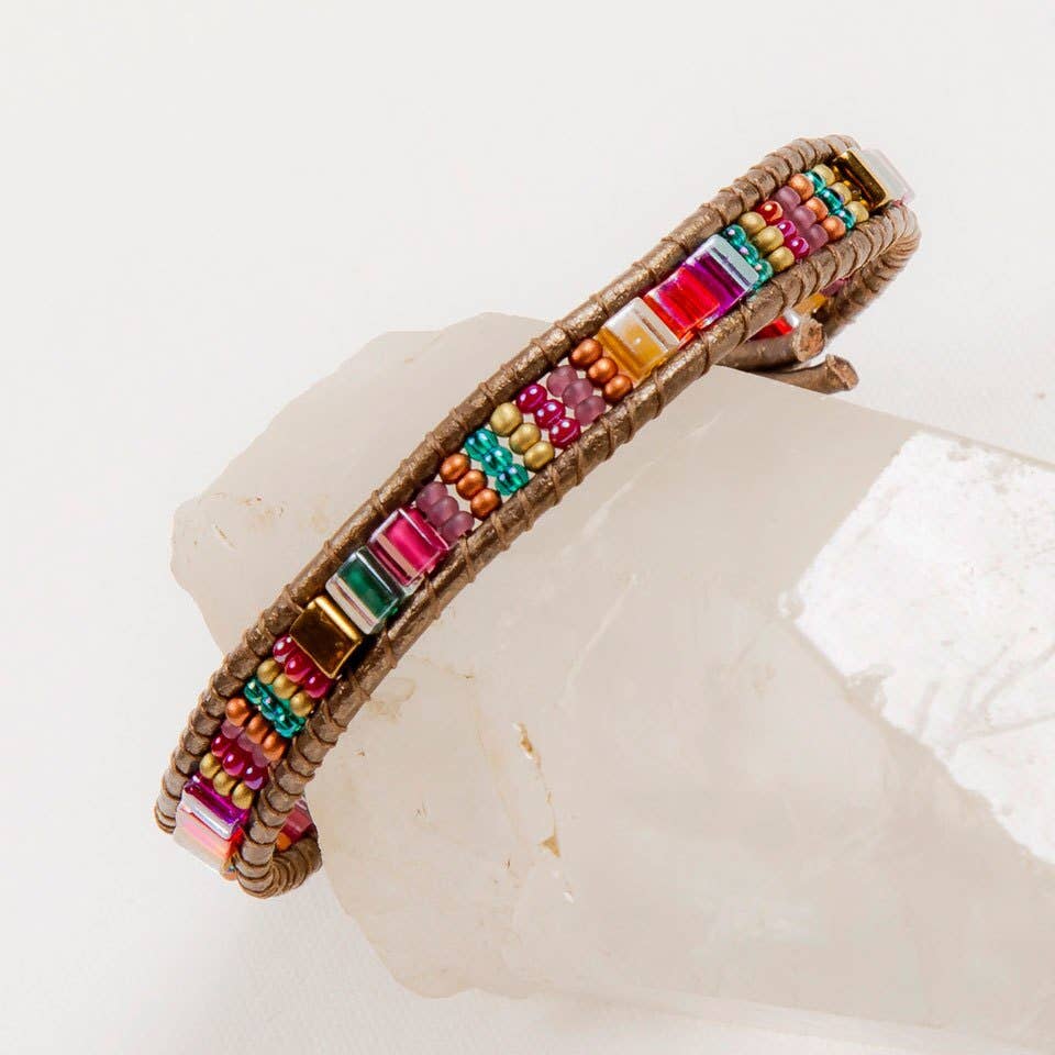Handmade Bracelet Miyuke Bead and Leather