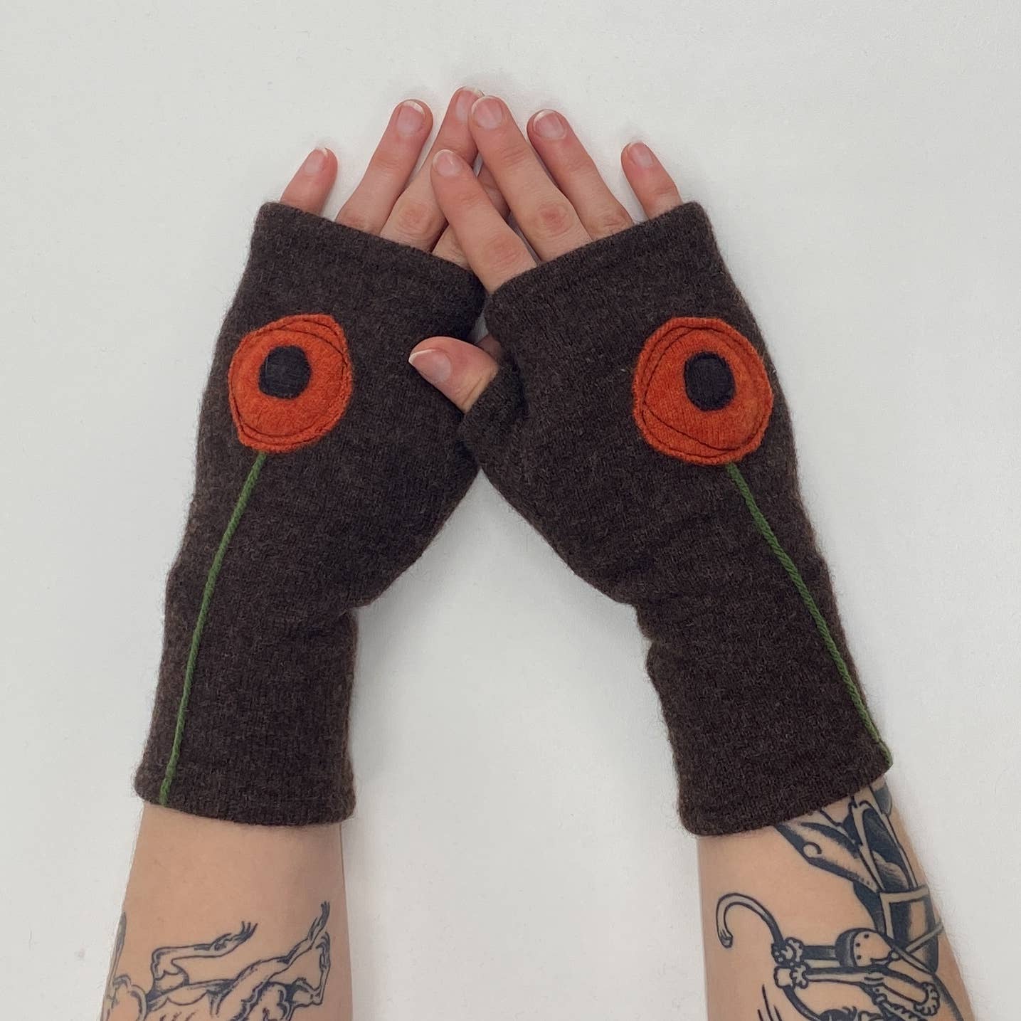 Fingerless Cashmere Gloves-Poppy
