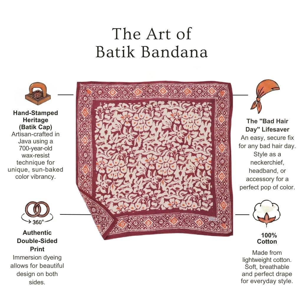 Hand Dyed Batik Bandana, Plum Haze, Floral, Purple, Scarf, 100% Cotton
