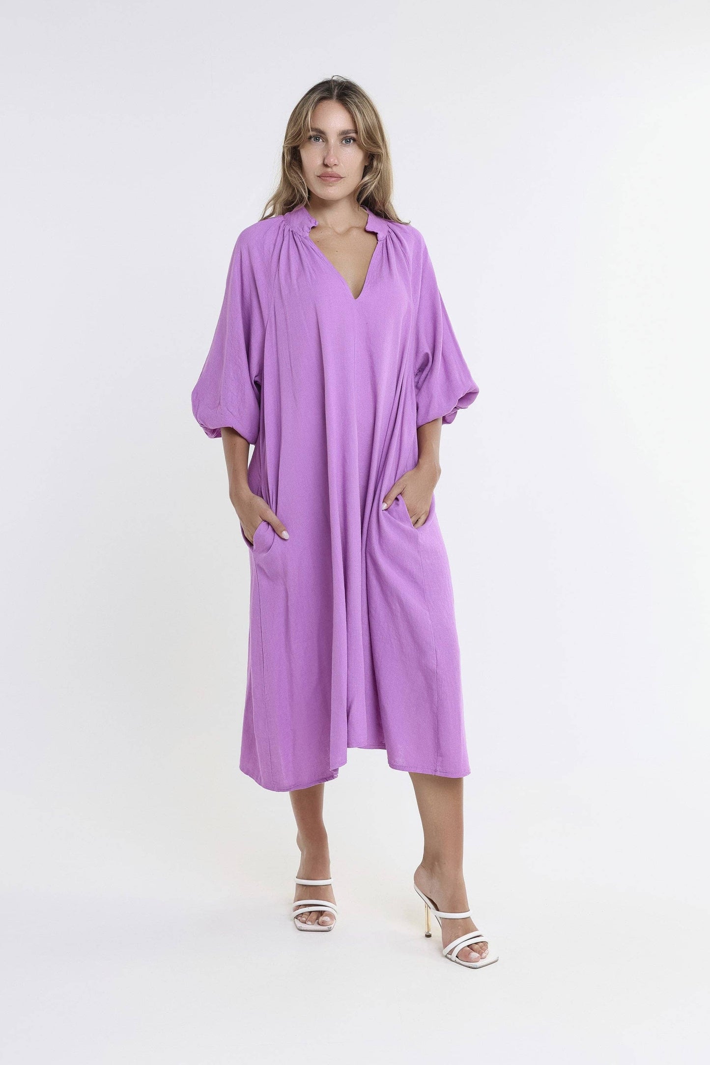 Katrina Blouson Sleeve Linen Dress (DLS103)