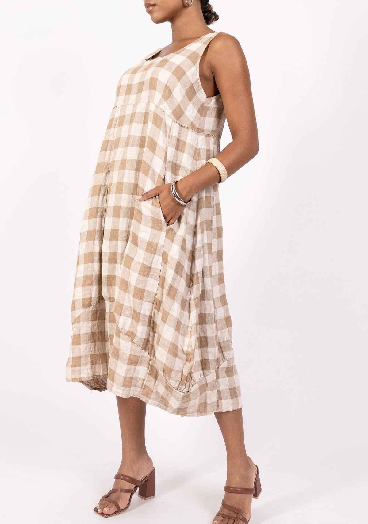322 LINEN DRESS WITH VICHY CHECKS: CACCIU