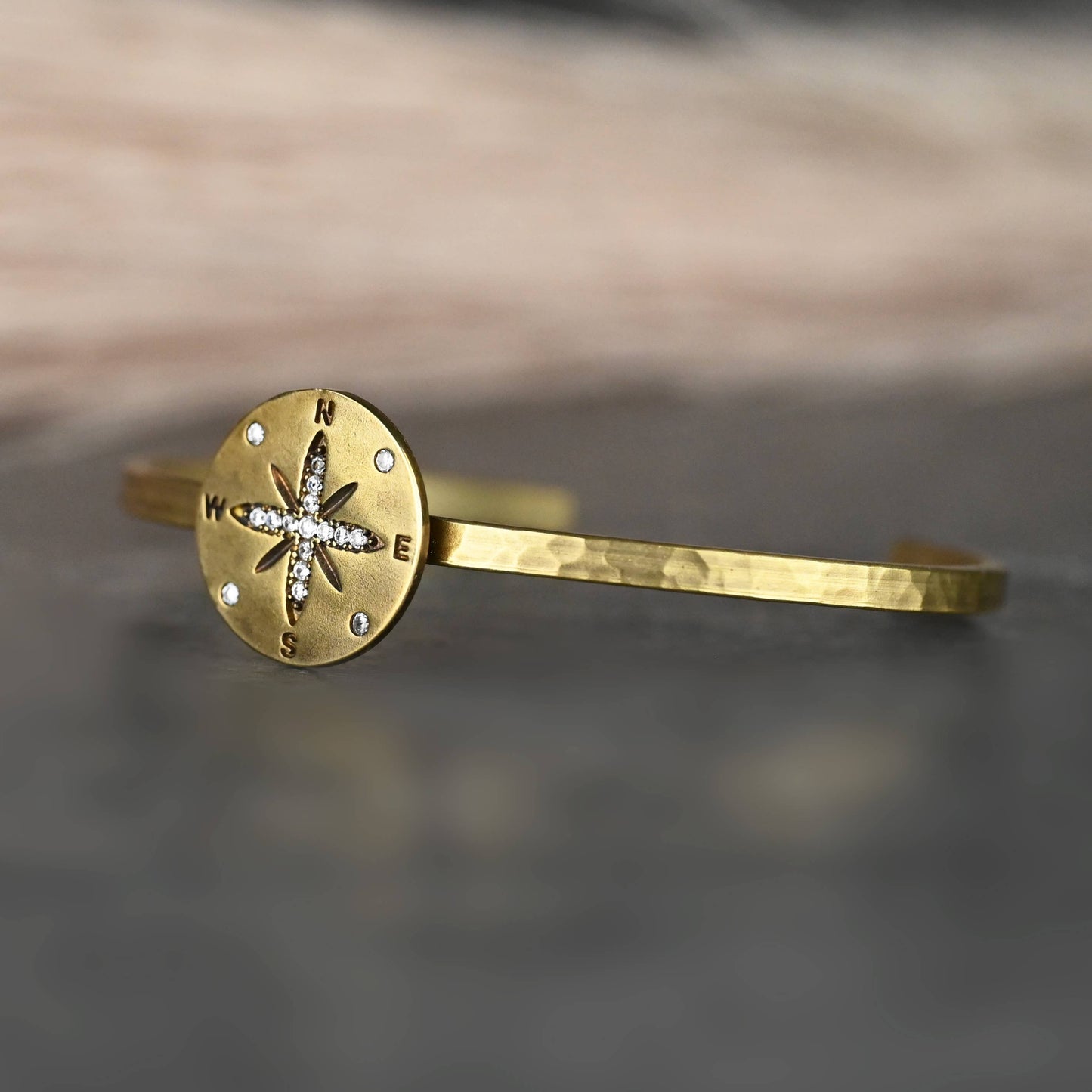 Delicate Brass Cuff w/ Compass and Stones