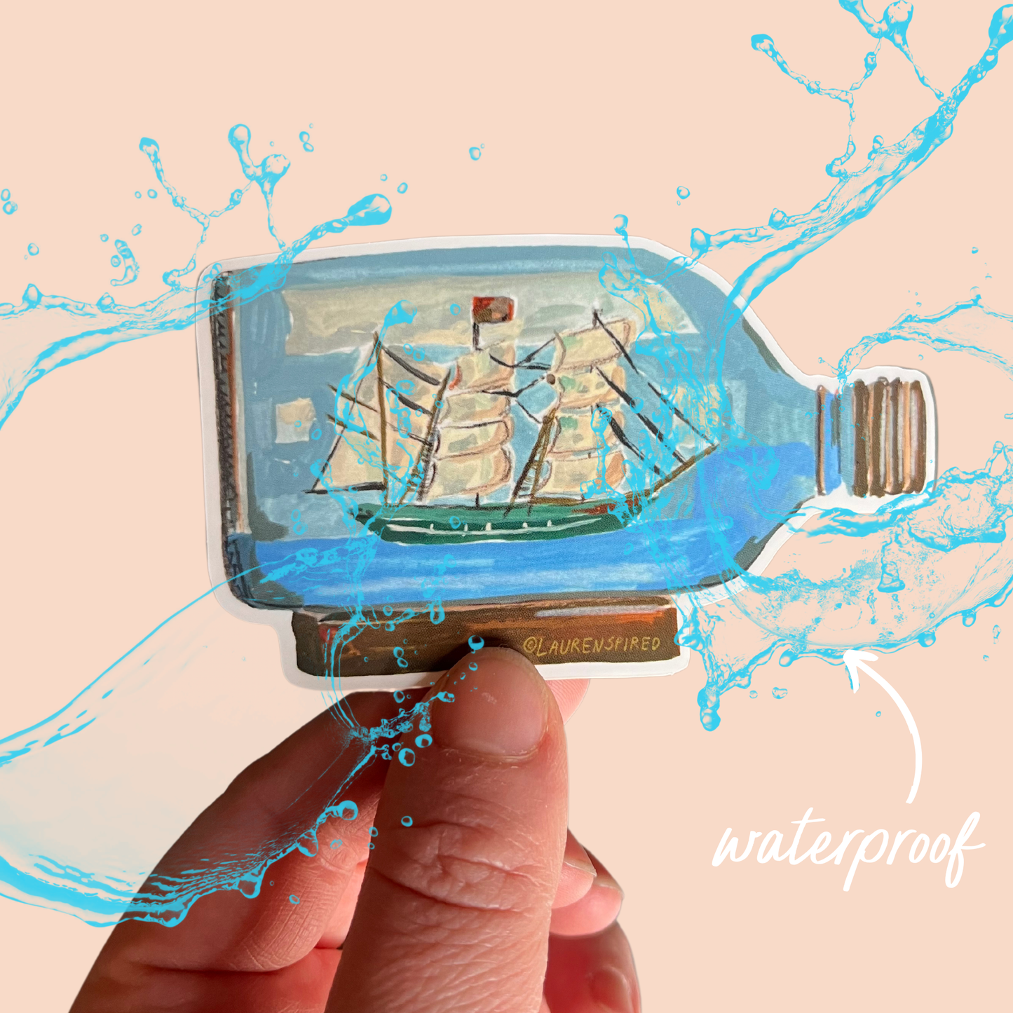 Large Ship in a Bottle Vinyl Sticker, Boat Sticker, Nautical