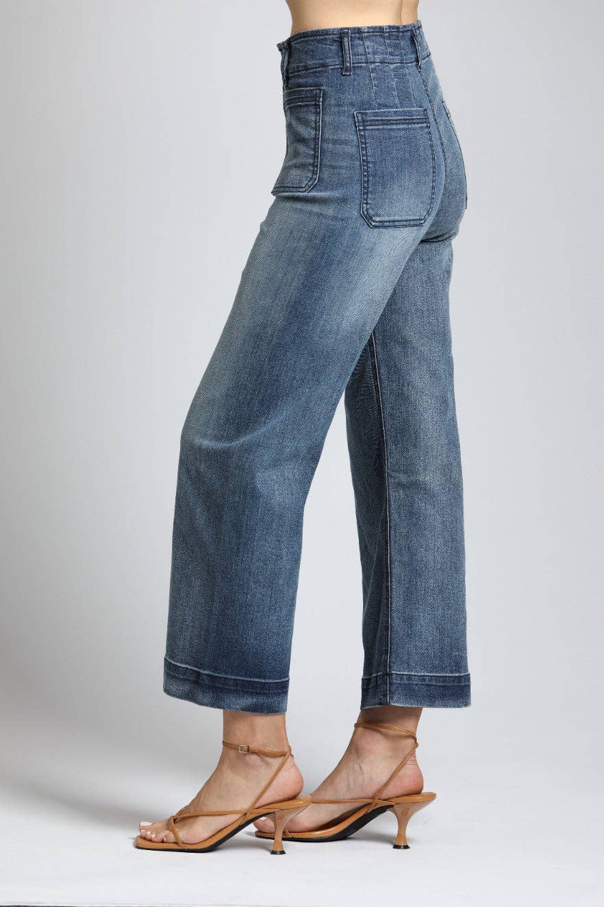 Cropped Wide Leg Pant With Patch Pockets-Indigo