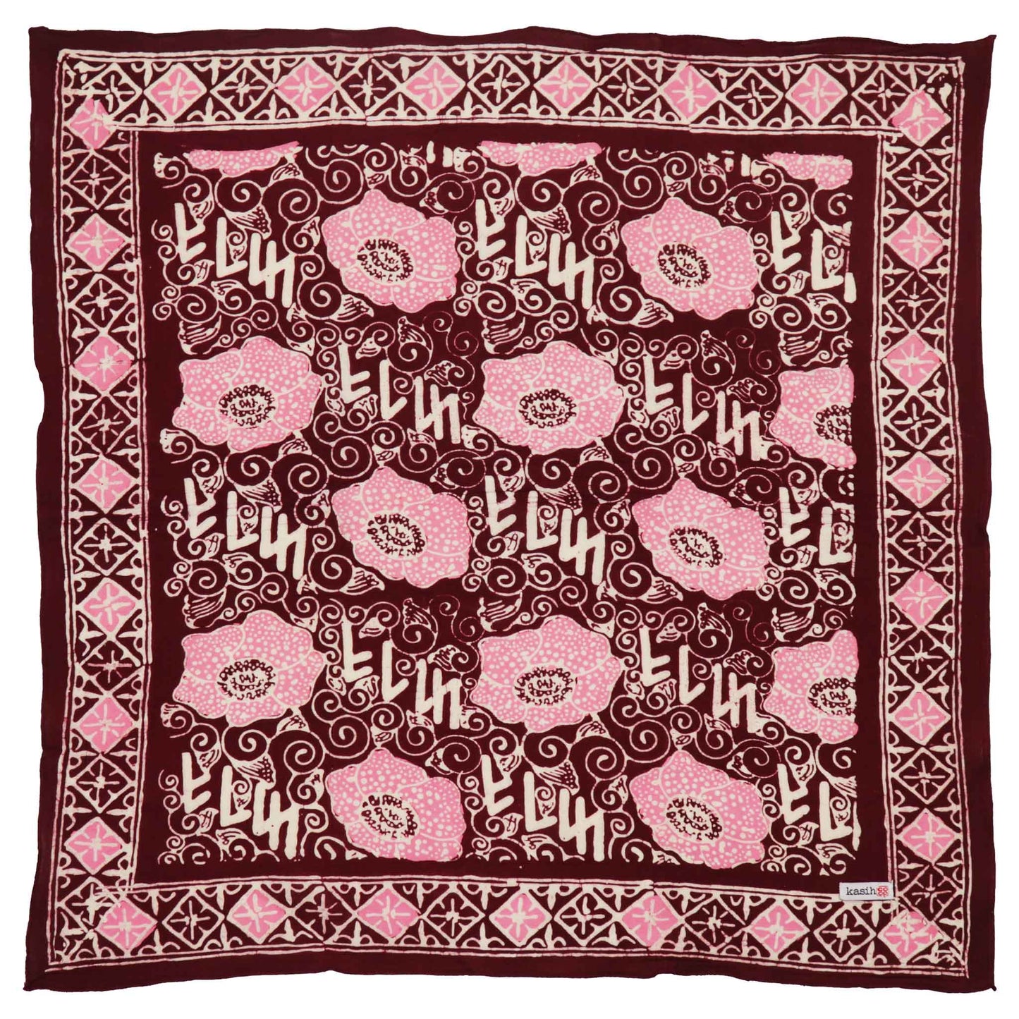 Hand Dyed Batik Bandana, Pink Corpse Flower, Giant Padma, Red, Pink
