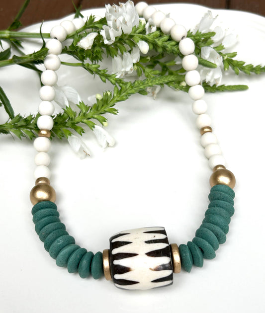Green beaded statement game day necklace 