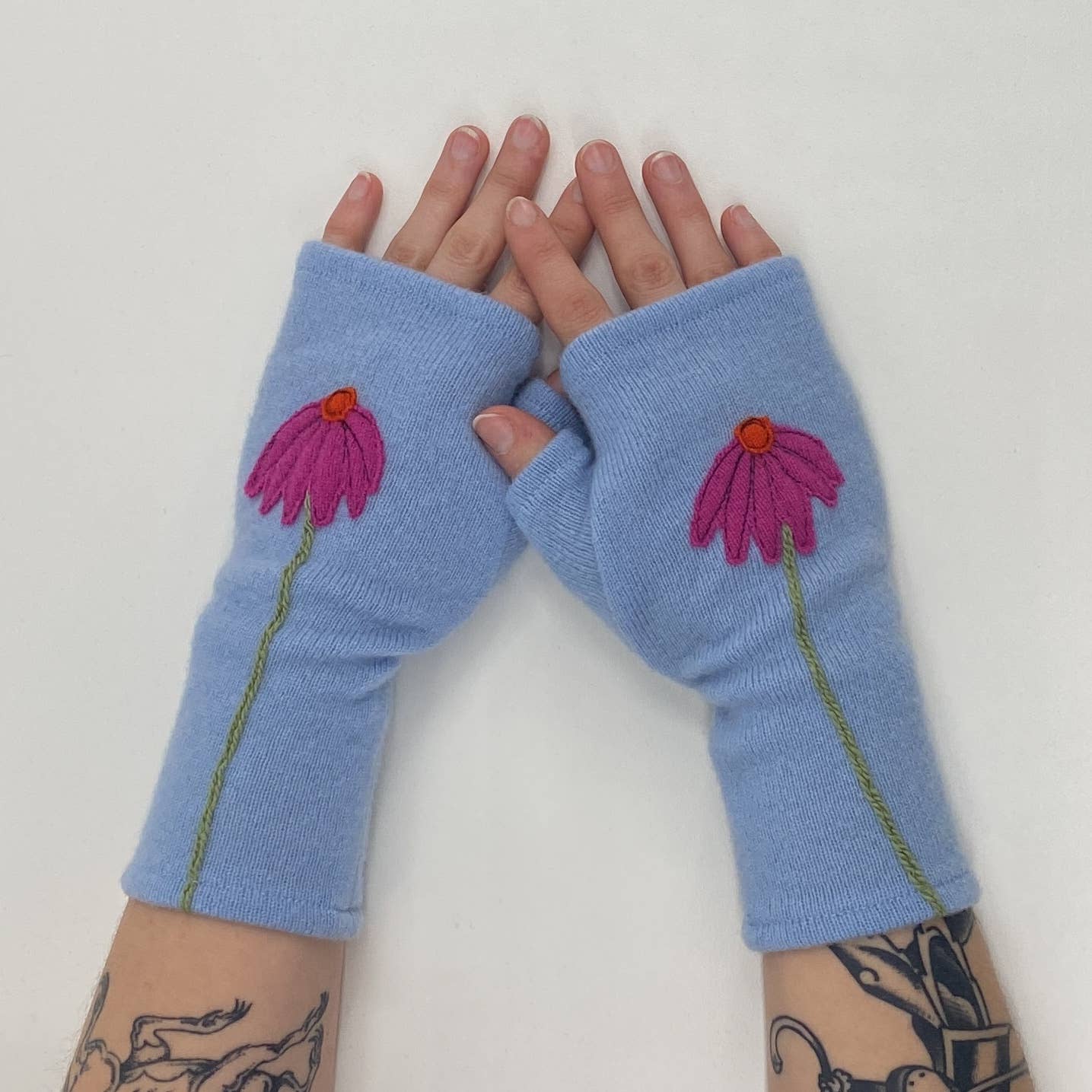 Fingerless Cashmere Gloves-Coneflower