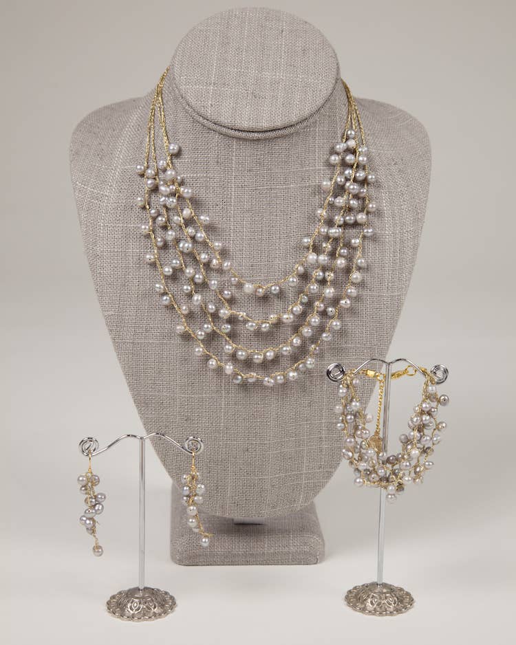 Multi Strand Pebble Pearl Necklace