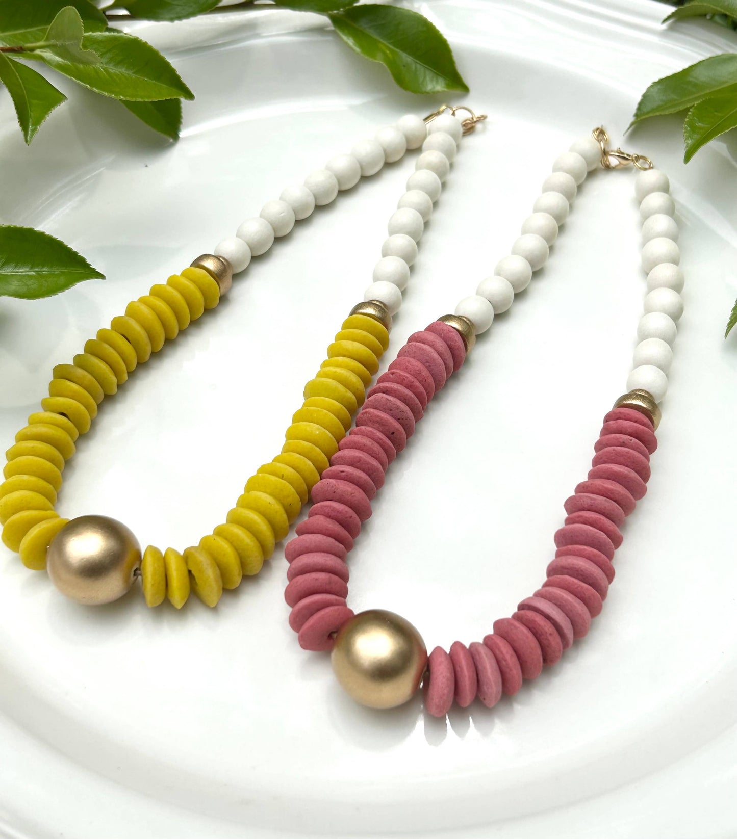 Yellow beaded statement collar necklace ashanti beads