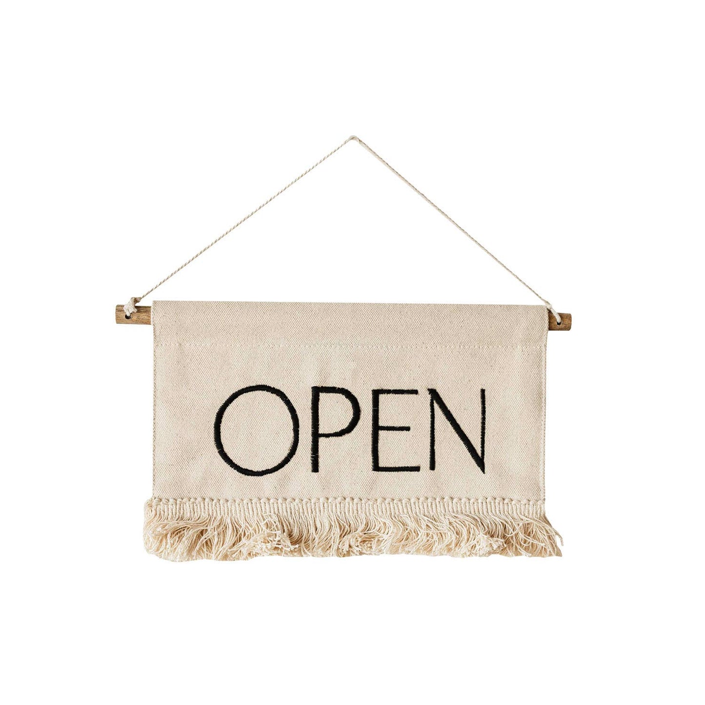 Claudia Cotton Embroidered Hanging Open Closed Sign Fringe