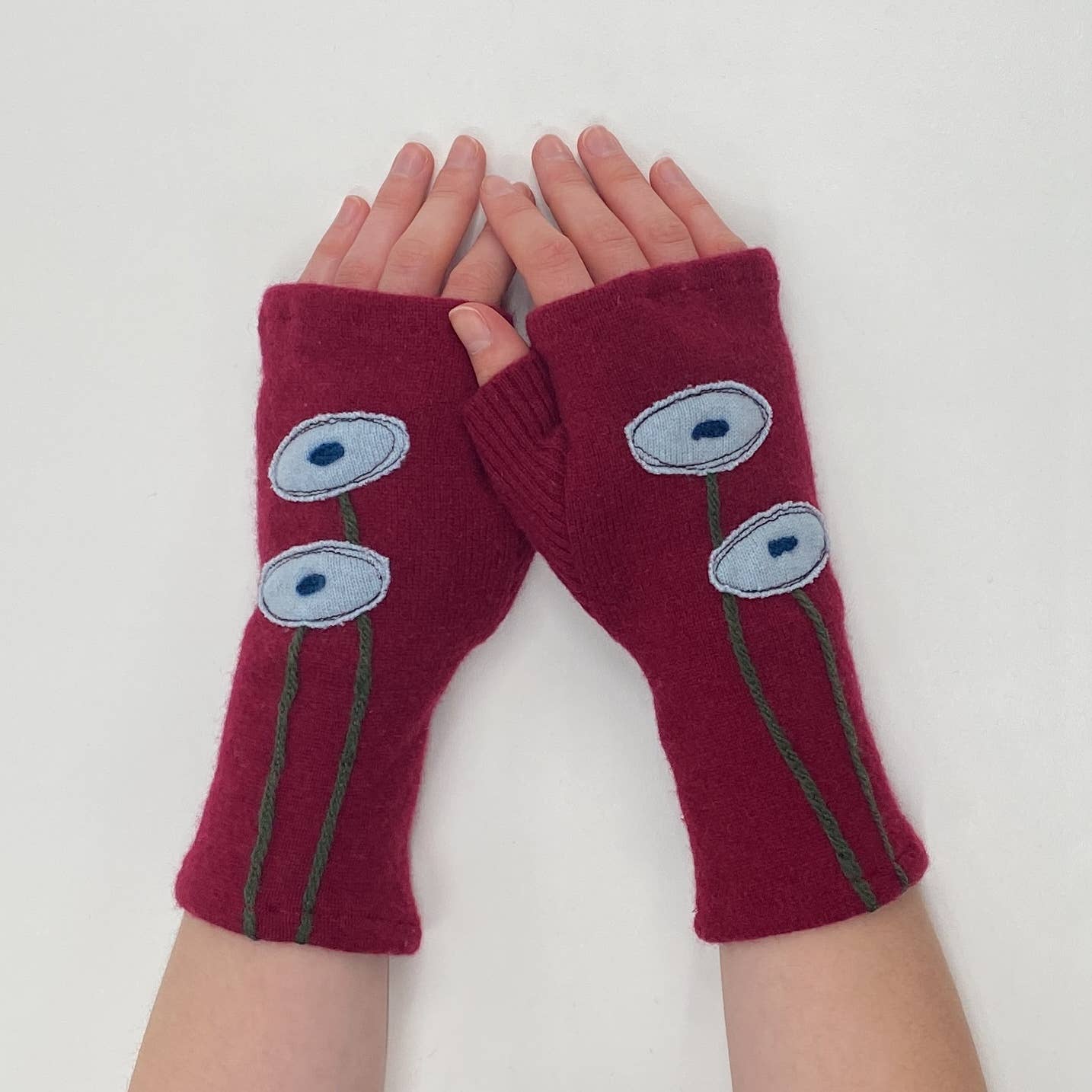 Fingerless Cashmere Gloves-Oval Poppy