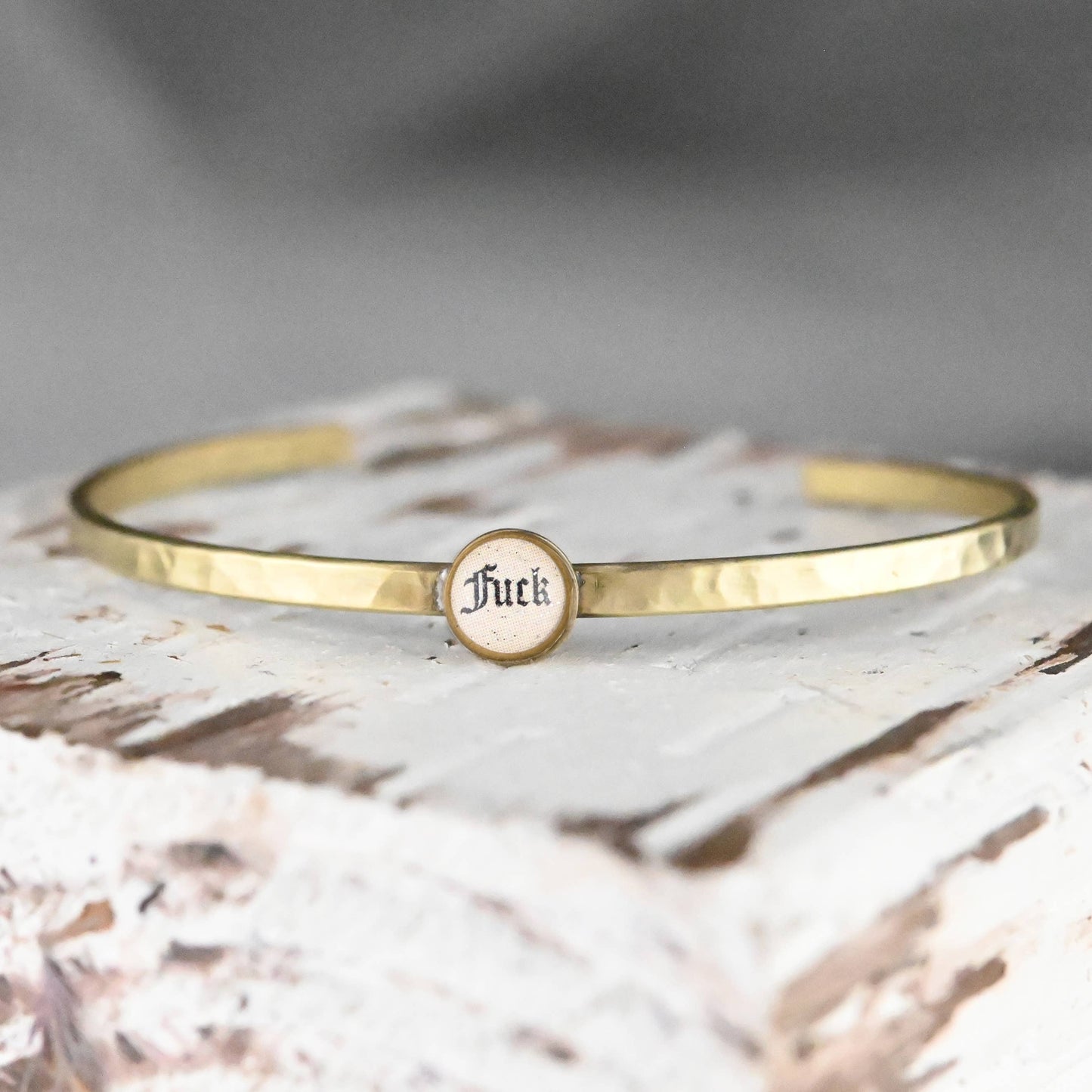 Thin Brass Cuff w/ Picture Image (Fuck)