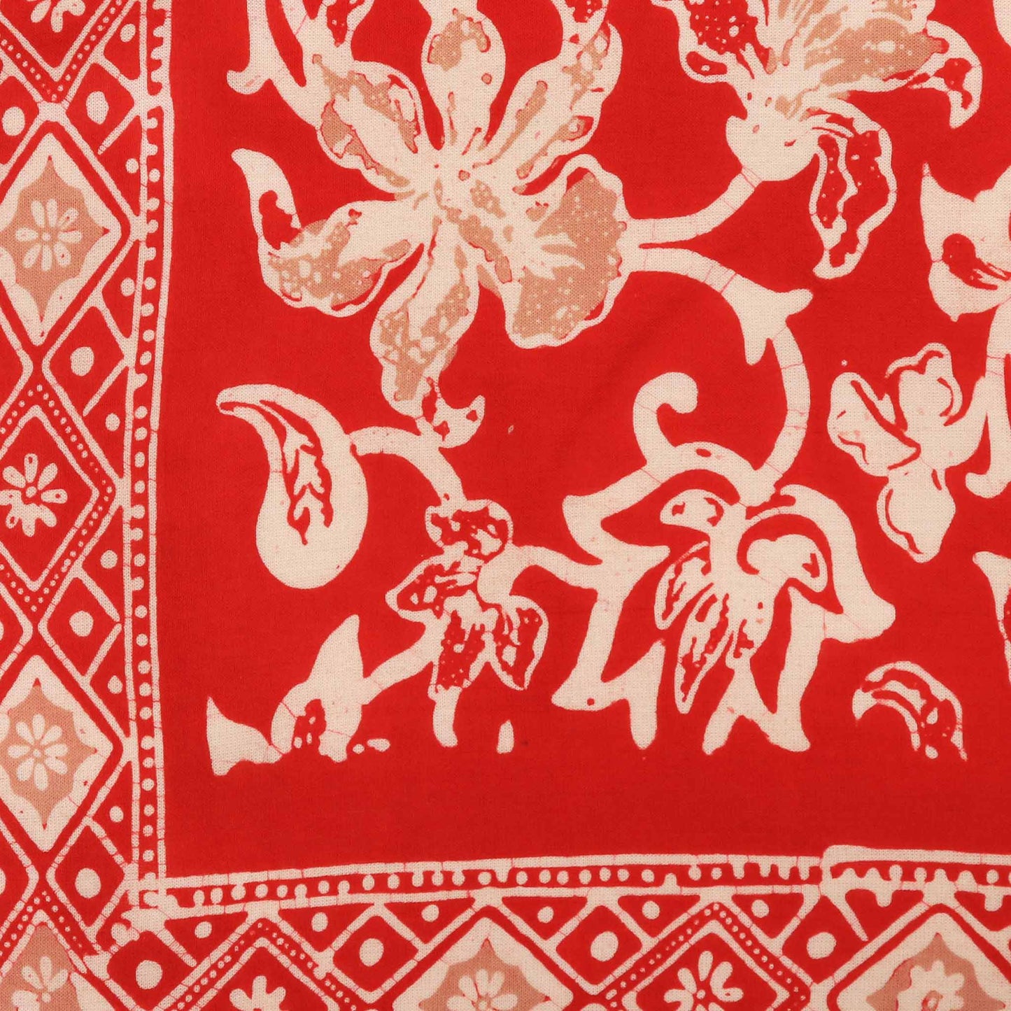 Hand Dyed, Batik Bandana, Fiery Flora, Red, Flower