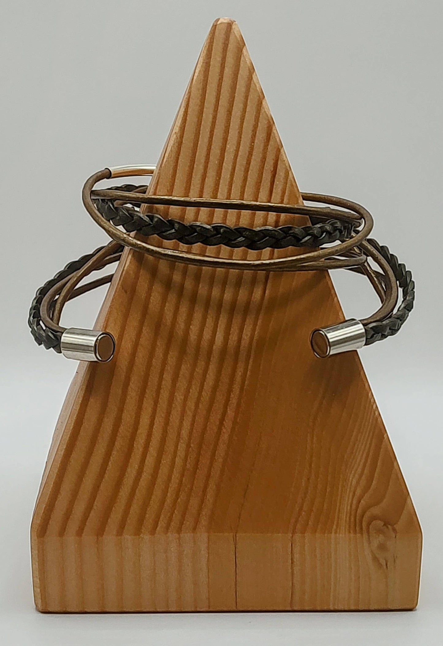 Metallic Moss Braided Leather Wrap Bracelet