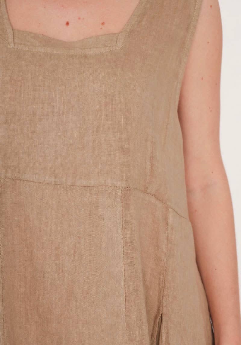 322 Solid women's linen dress with pocket