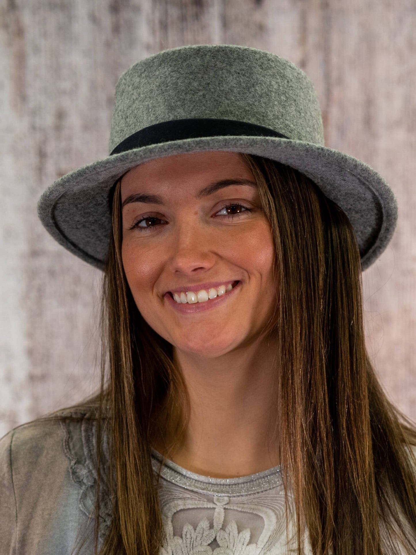 22S-1021 Wool Blend Flat Brim Hat with Buttons Accent
