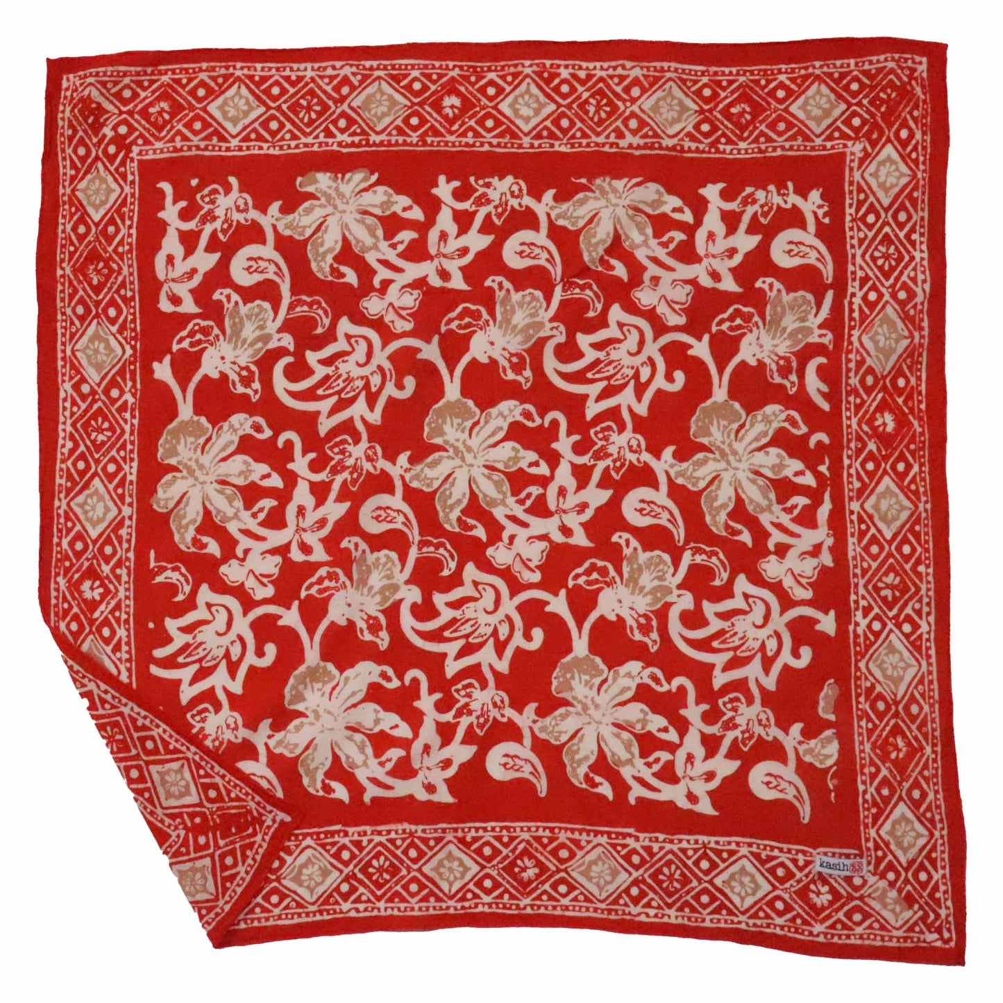 Hand Dyed, Batik Bandana, Fiery Flora, Red, Flower