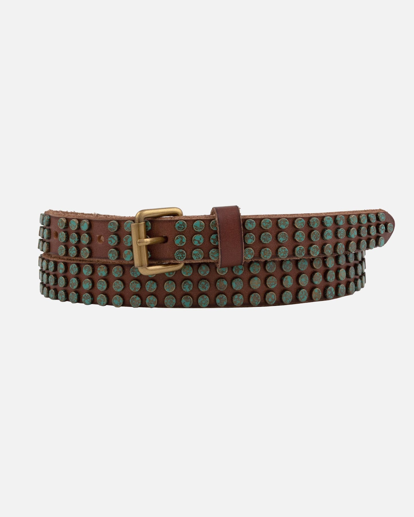 Azra | Leather Belt with Turquoise Patina Studs