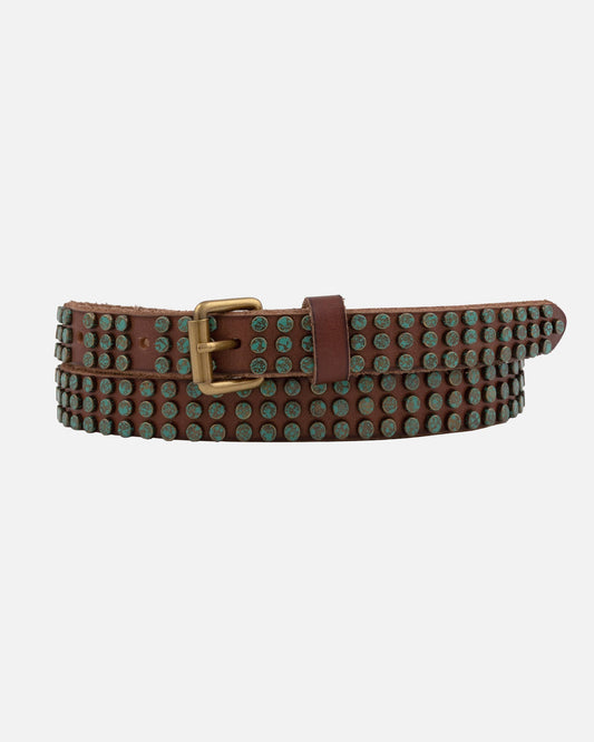 Azra | Leather Belt with Turquoise Patina Studs