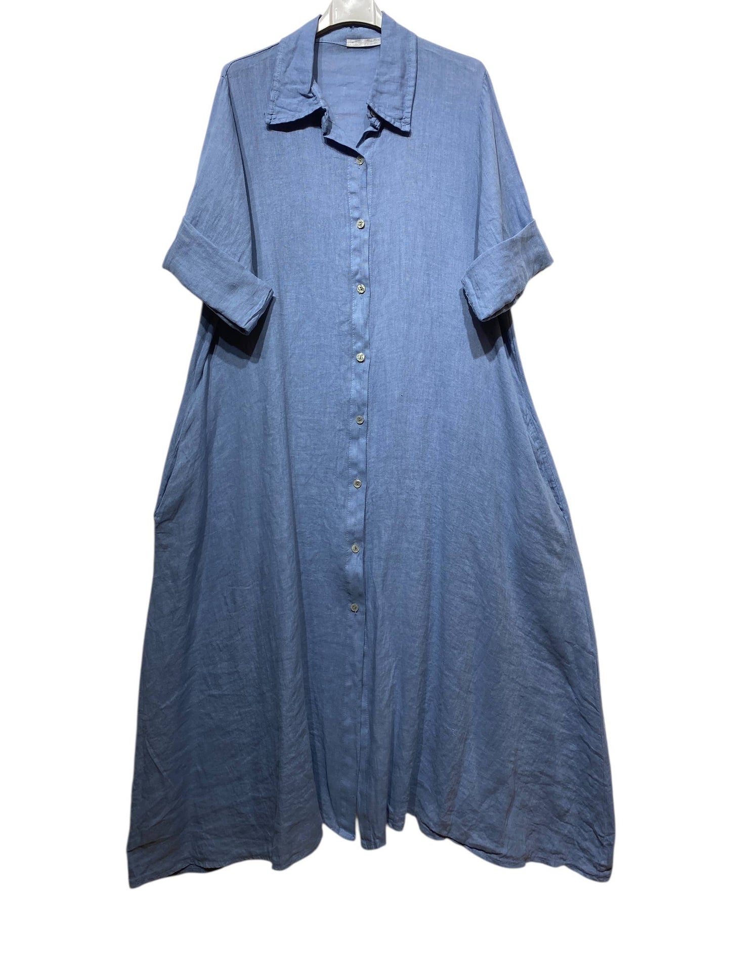 LONG LINEN DRESS WITH POCKETS