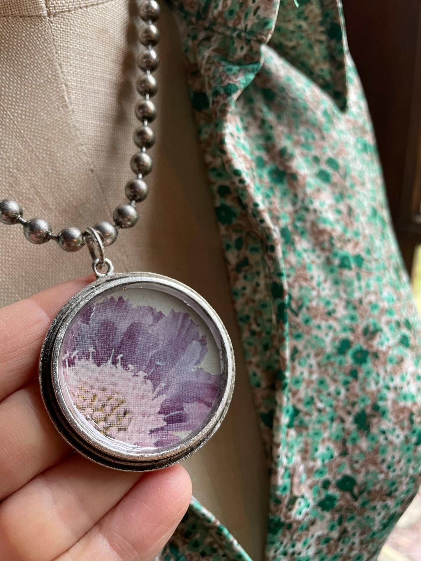 Large Chunky Silver Necklace - flowers, garden, spring color