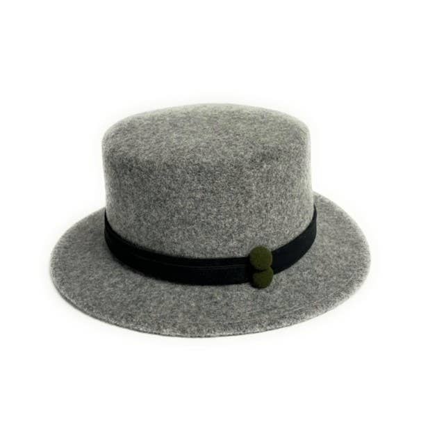 22S-1021 Wool Blend Flat Brim Hat with Buttons Accent